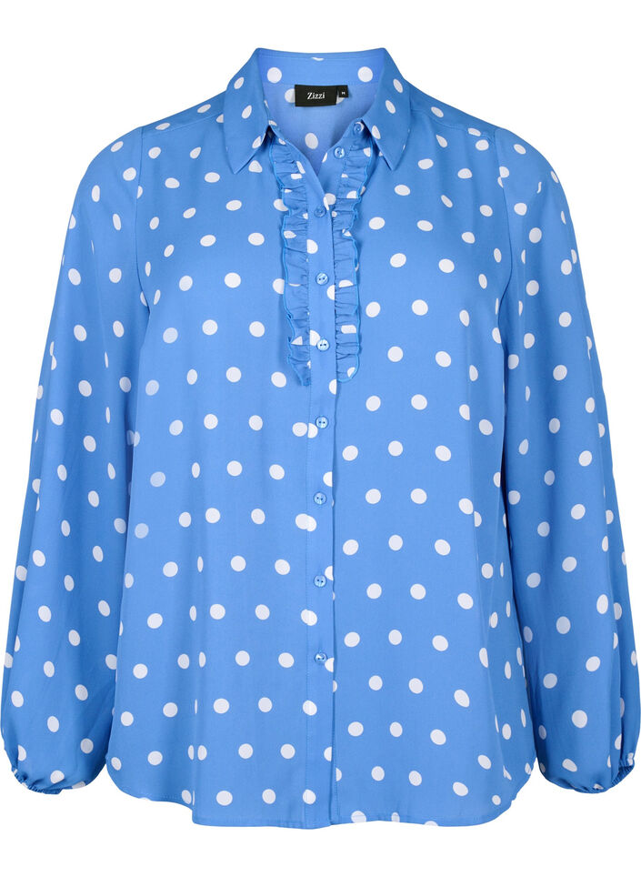 Dotted shirt with ruffles, River S. White Dot, Packshot image number 0
