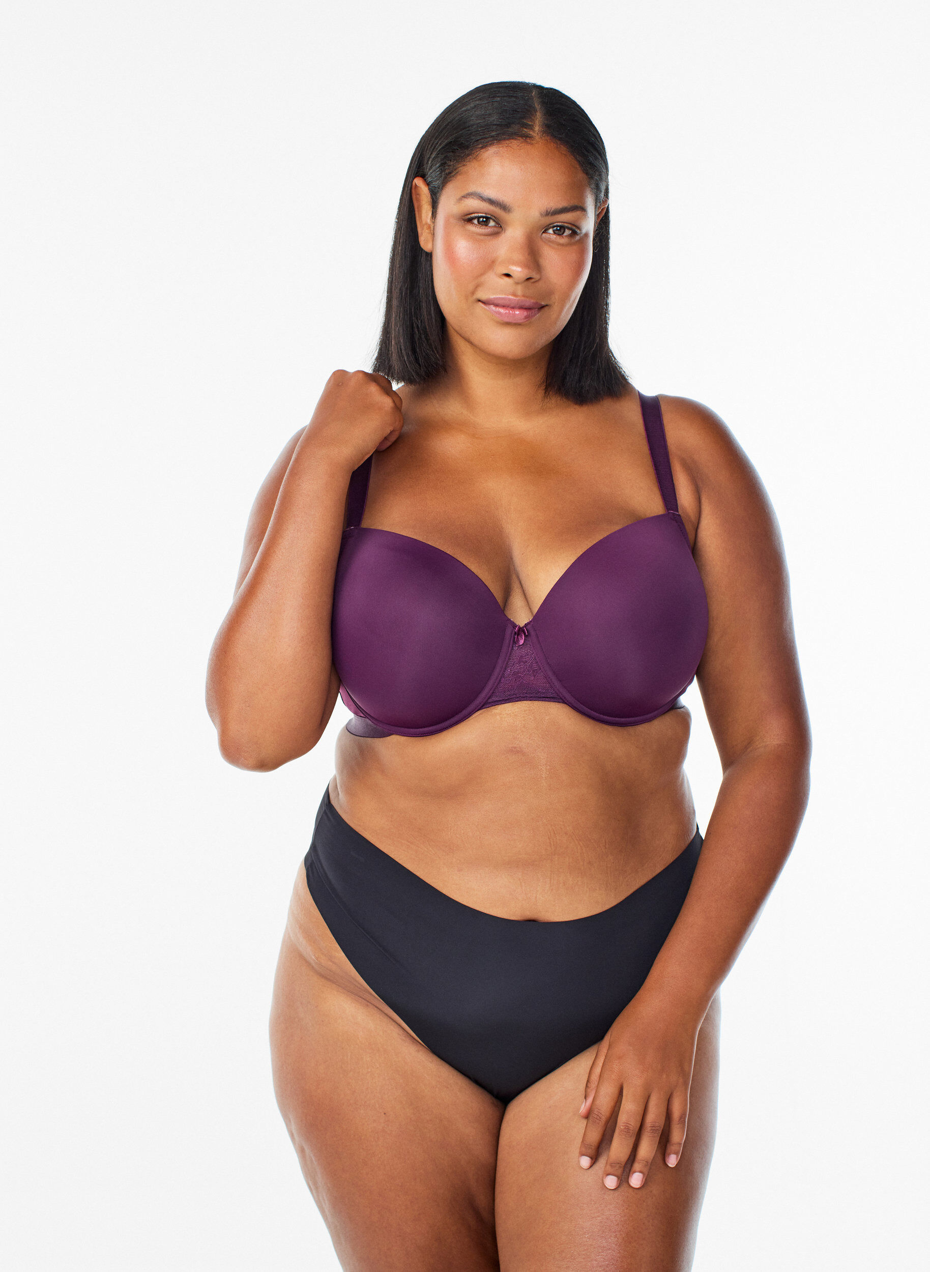 ZizzifashionMoulded bra with mesh, Purple, Model image number 1
