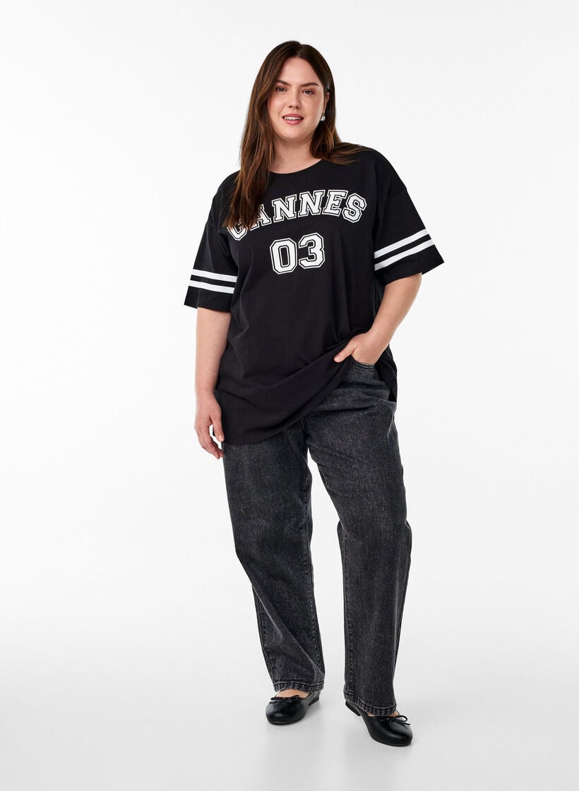 Sporty oversized college T-shirt, Black, Model image number 1