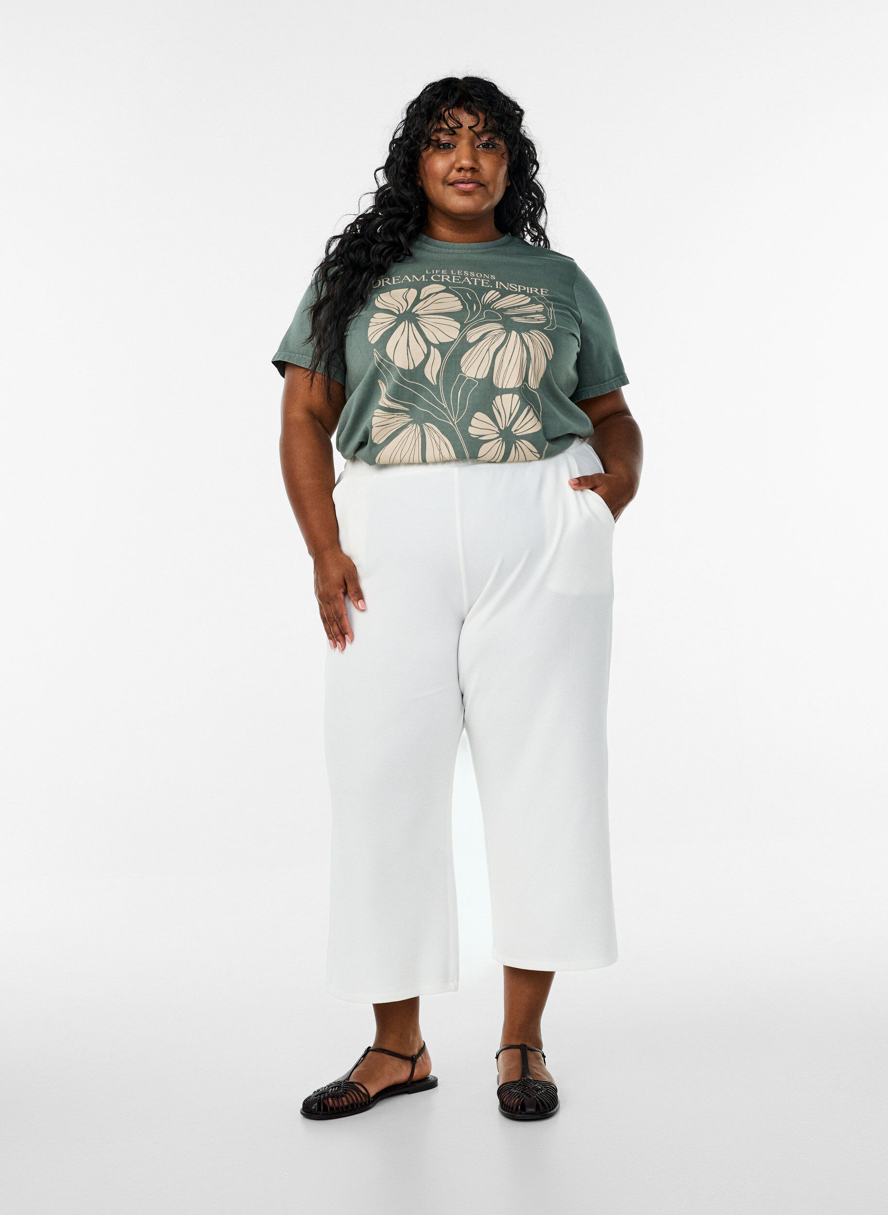 Zizzifashion Loose trousers with 7/8 length, White, Model image number 0