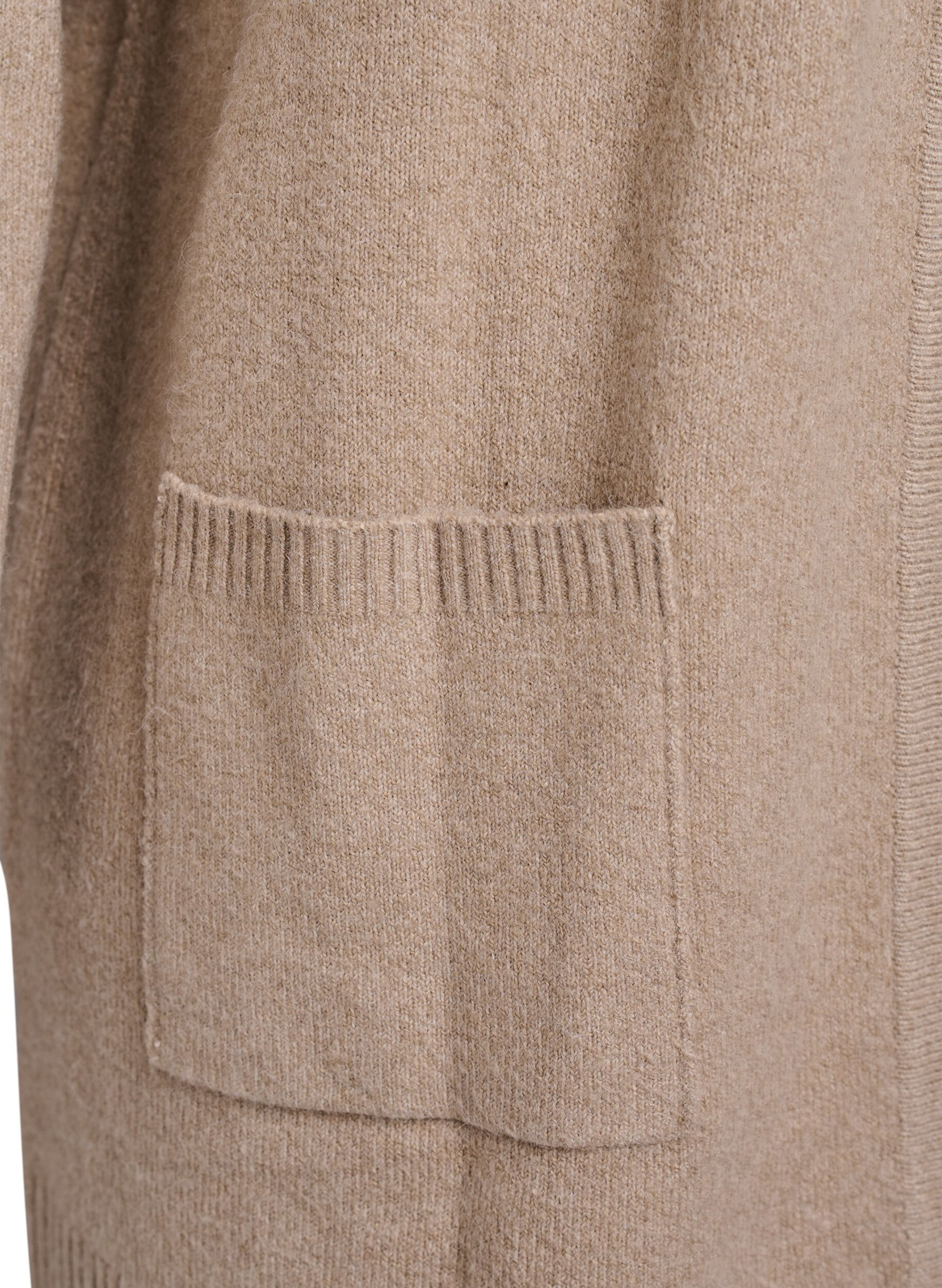 ZizzifashionRibbed Knit Cardigan with Pockets, Beige, Packshot image number 3