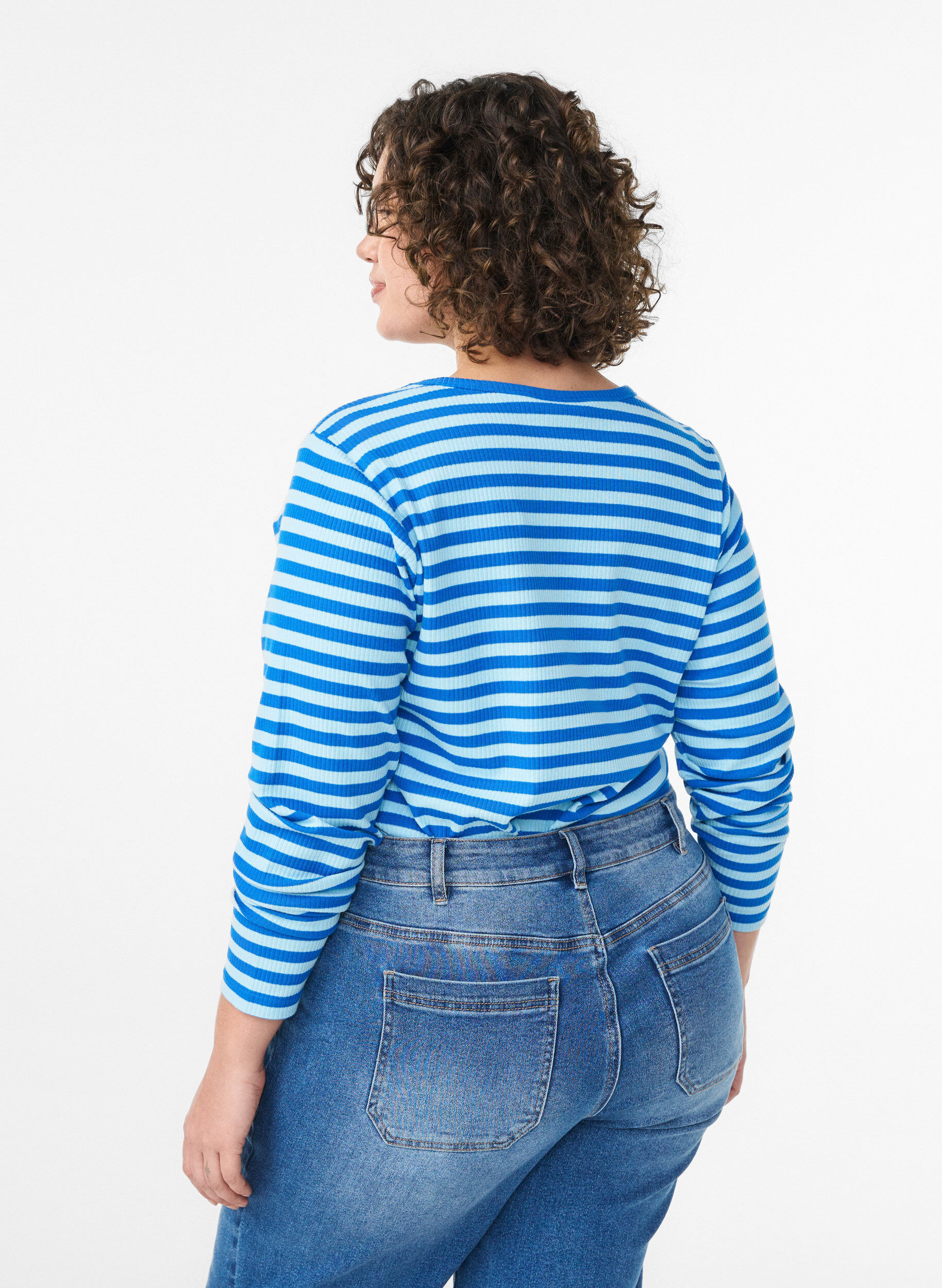 ZizzifashionStriped blouse with long sleeves, Light Blue, Model image number 2