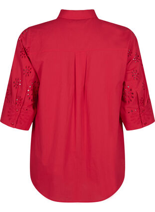 Shirt blouse with embroidery anglaise and 3/4 sleeves, Tango Red, Packshot image number 1