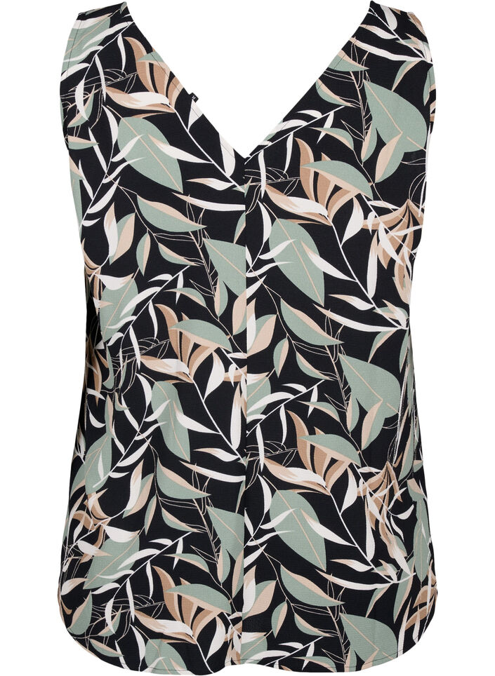 Printed top with V-neck, Black w. Gr.Leaf AOP, Packshot image number 1