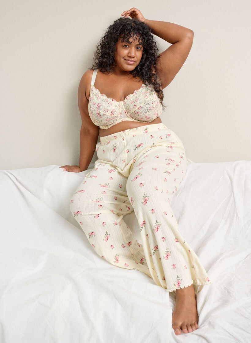 Organic cotton pyjama bottoms with a textured pattern, Vanilla, Image image number 0