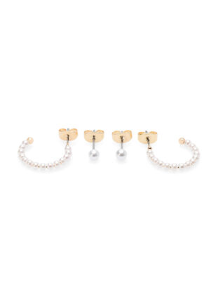 2-pack earrings with pearls, Gold w. Pearl, Packshot image number 1