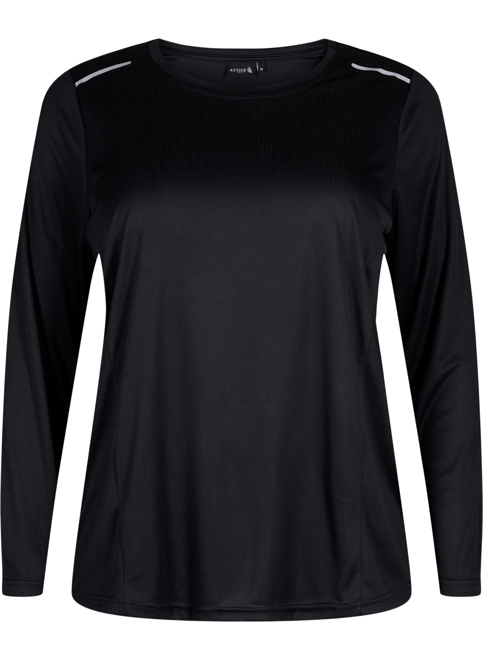 Zizzifashion Long-sleeved training shirt with reflective print, Black, Packshot image number 0