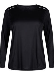 Long-sleeved training shirt with reflective print, Black, Packshot