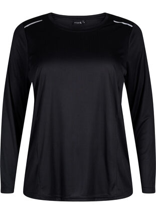 Long-sleeved training blouse with reflective details, Black, Packshot image number 0