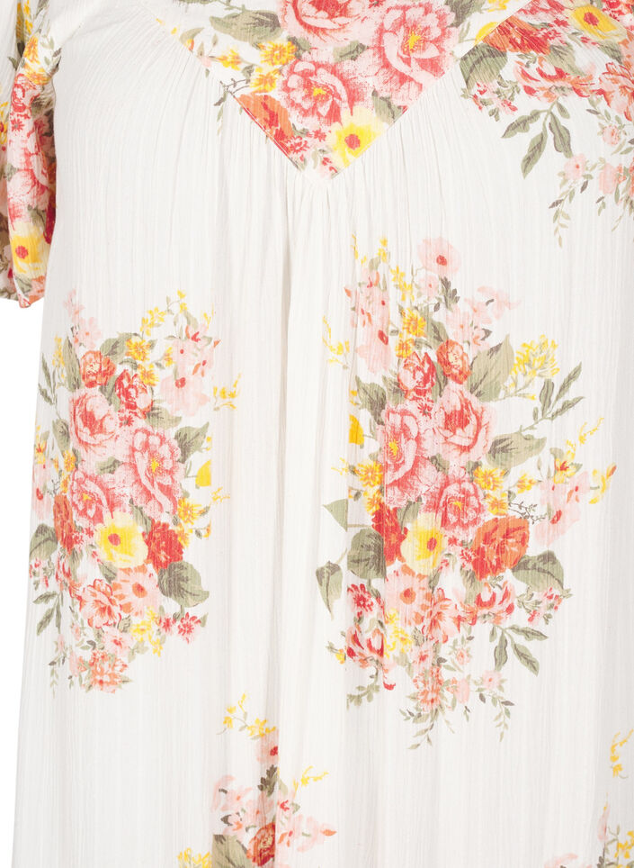 Long dress with a square neckline and floral motifs, Vanilla, Packshot image number 2