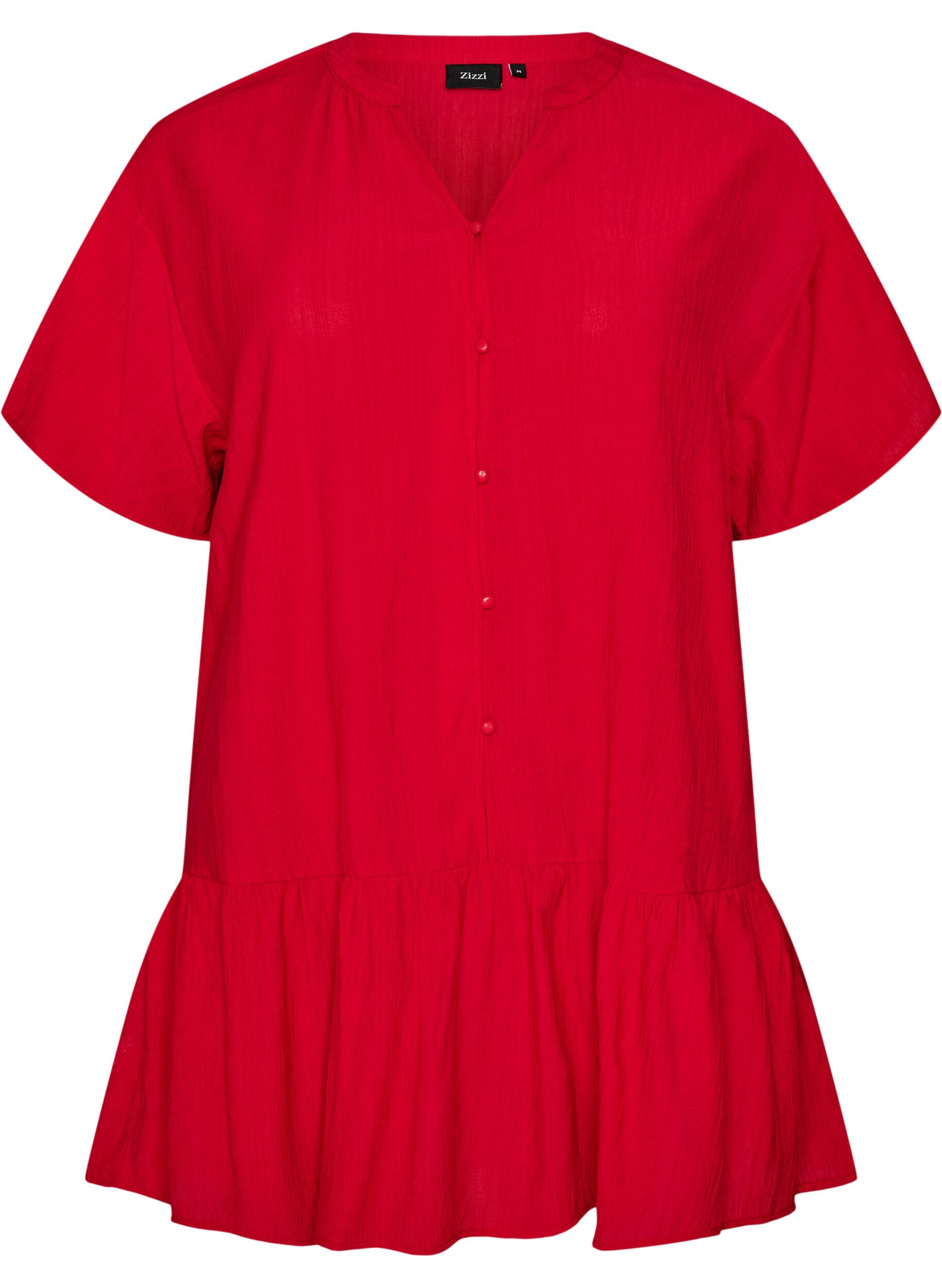ZizzifashionLoose tunic with crinkled texture and ruffle hem, Red, Packshot image number 0