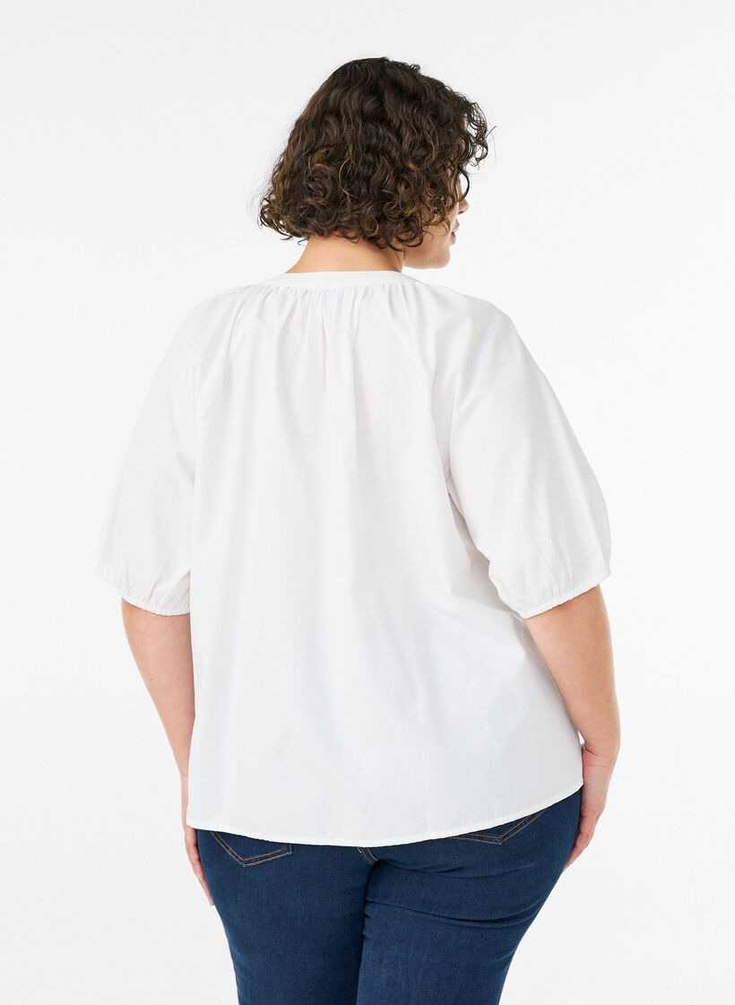 Shirt blouse with button fastening and tie-belt, White, Model image number 2