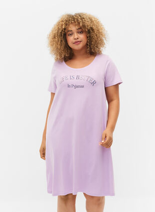 Short-sleeved cotton nightdress, Lilac Breeze w. Life, Model image number 0