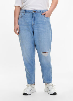 Mille mom fit jeans with destroy , Light Blue, Model image number 2