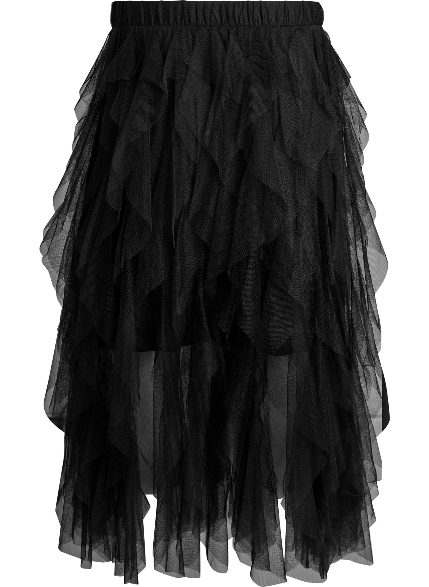 Zizzifashion Midi tulle skirt with elastic waistband, Black, Packshot image number 1