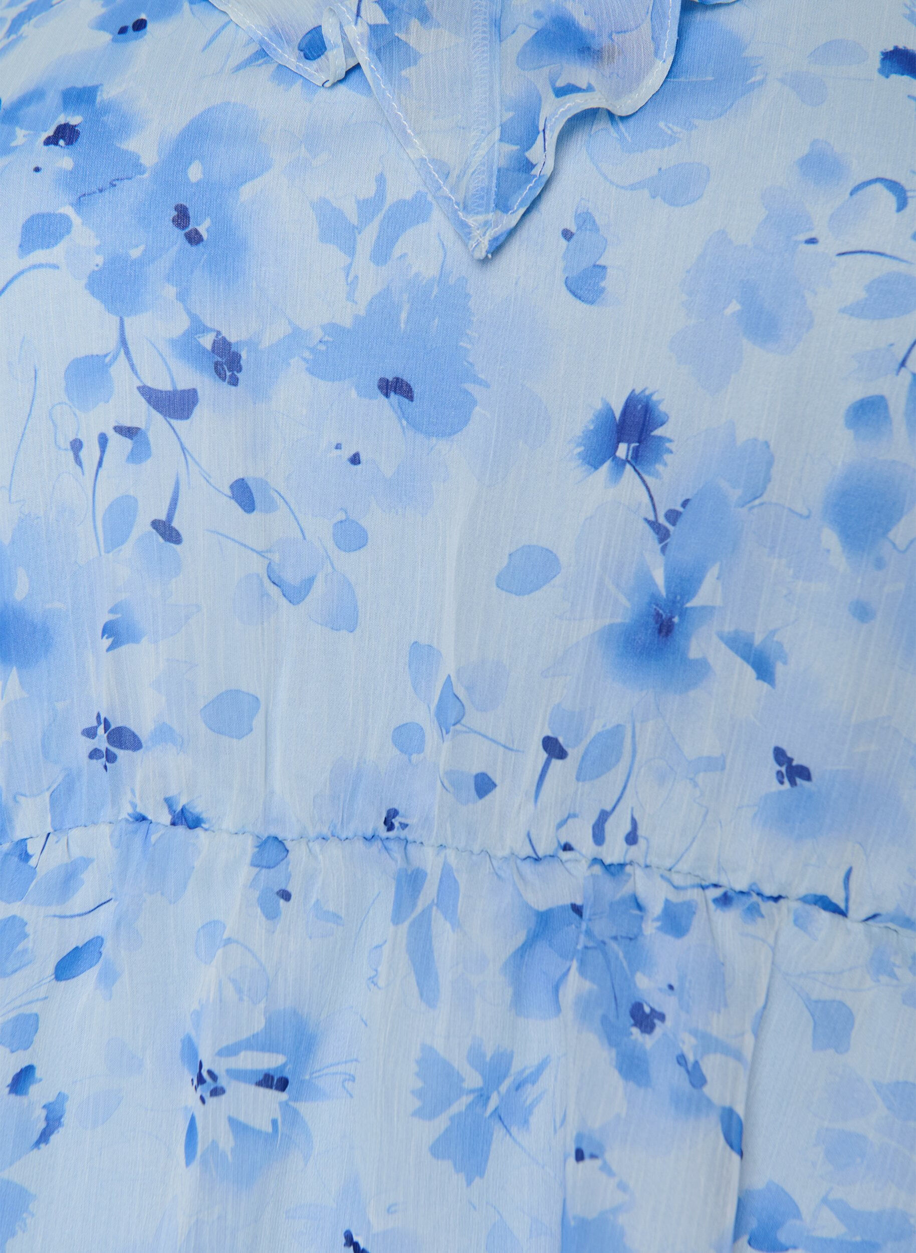 Zizzifashion Floral blouse with a frill collar and peplum effect, Blue, Packshot image number 2