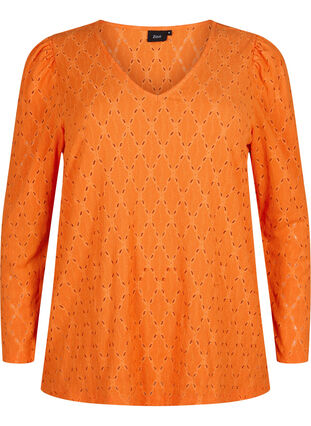 V-neck blouse with hole pattern, Carrot, Packshot image number 0