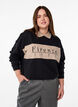 Organic cotton sweatshirt with collar and contrast print, Black, Model image number 0