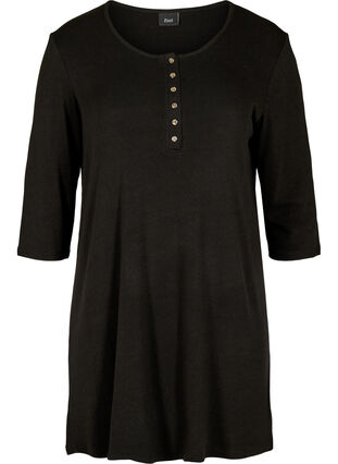 Plain blouse with buttons and 3/4 sleeves, Black, Packshot image number 0