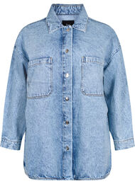 Loose-fitting denim jacket with buttons, Light blue denim, Packshot