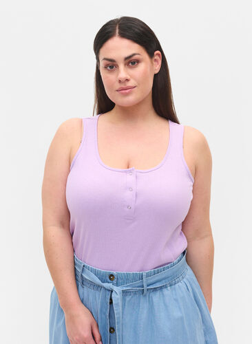 Top with a round neck in ribbed fabric, Lavendula, Model image number 0