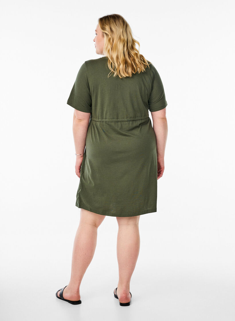 FLASH - Short T-shirt dress with tie belt, Green, Model image number 2