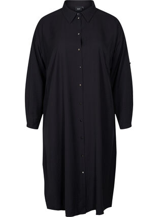 Long viscose shirt with slits, Black, Packshot image number 0