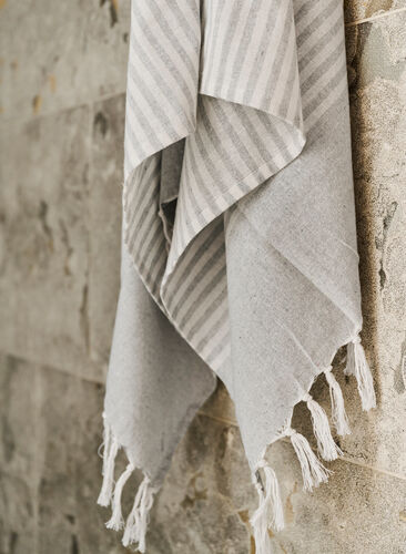Striped Towels with fringes, Light Grey Melange, Image image number 1