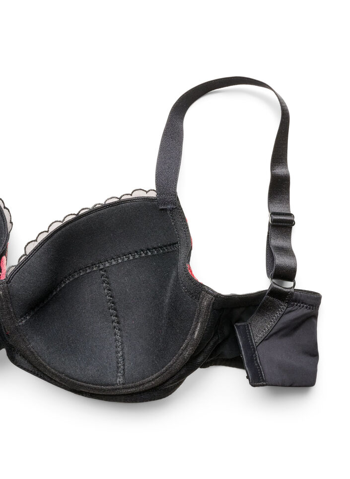 Padded underwired bra with floral embroidery, Black, Packshot image number 3