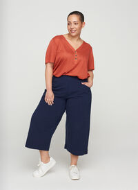 Loose culotte trousers in cotton, Night Sky, Model