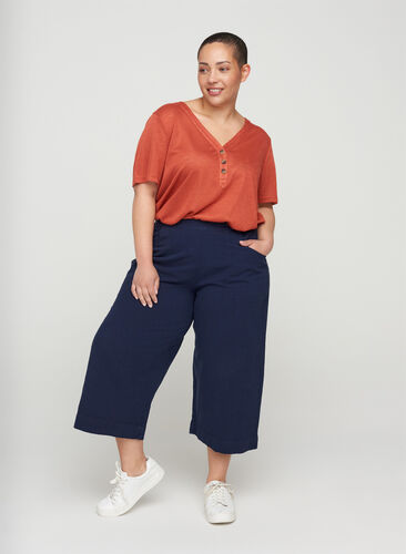 Loose culotte trousers in cotton, Night Sky, Model image number 0