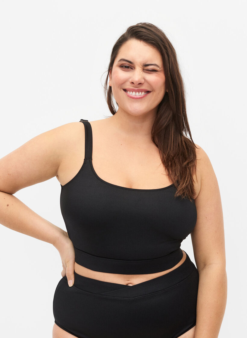 Bikini top with adjustable straps, Black, Model image number 0