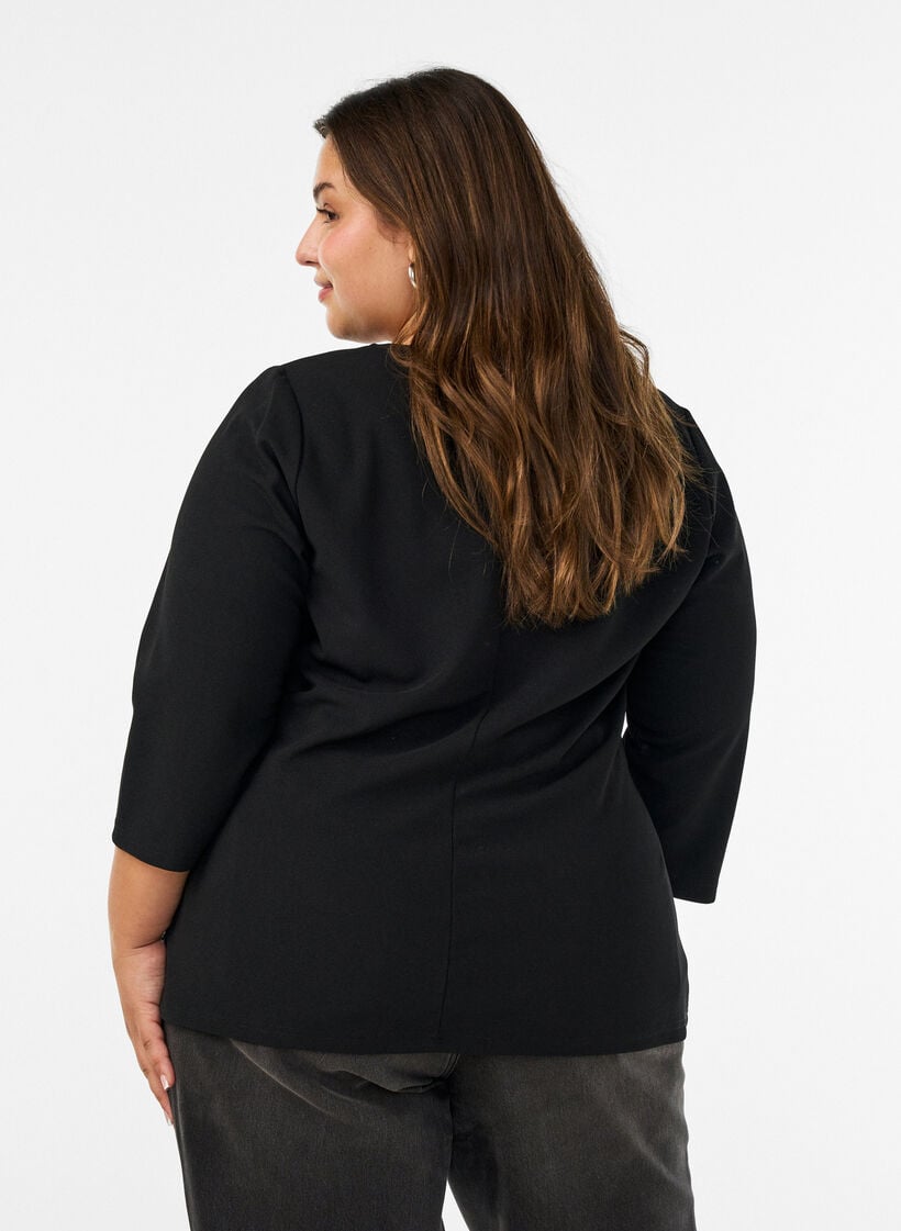 Blouse with asymmetric draping and 3/4 sleeves, Black, Model image number 2