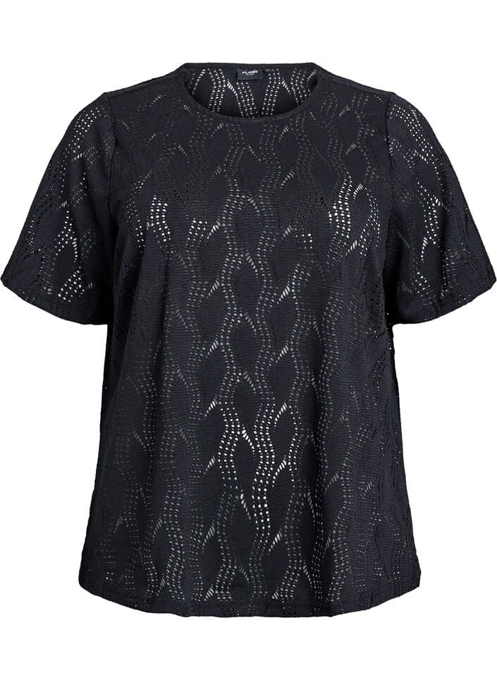 Jersey T-shirt with eyelet pattern, Black, Packshot image number 0