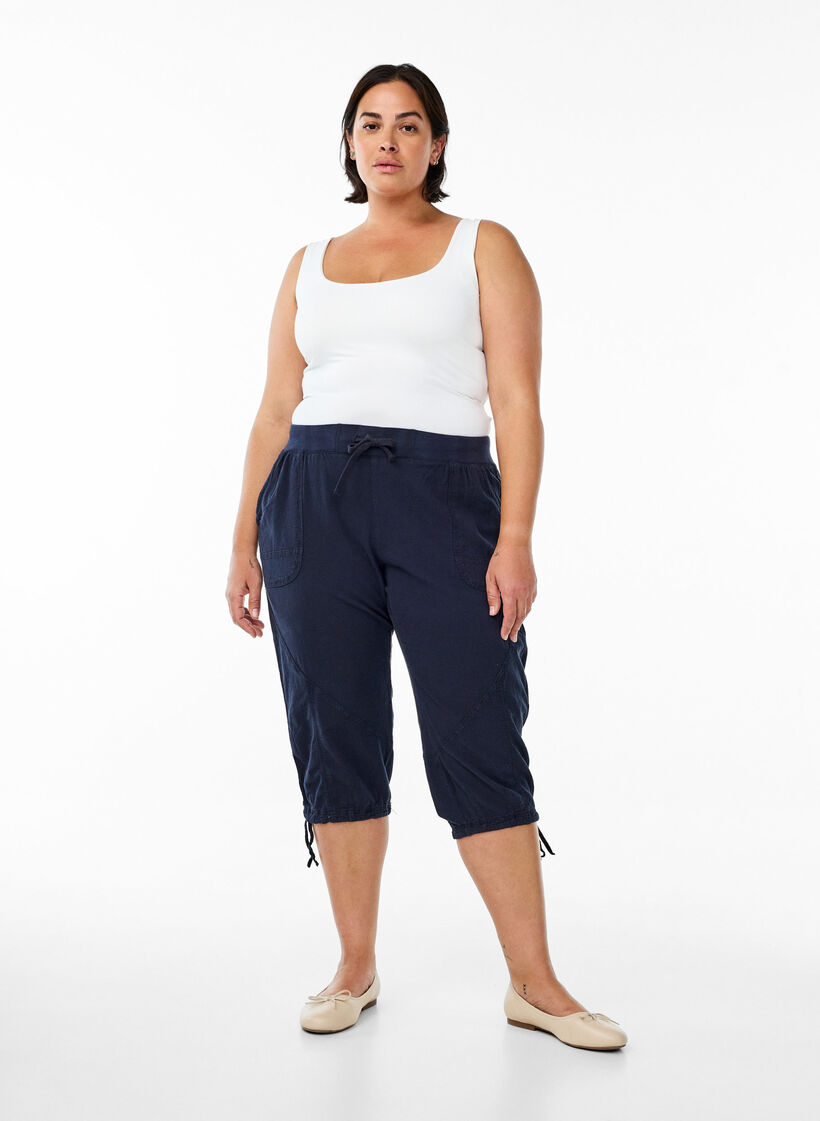 Cotton Capri trousers, Blue, Model image number 0