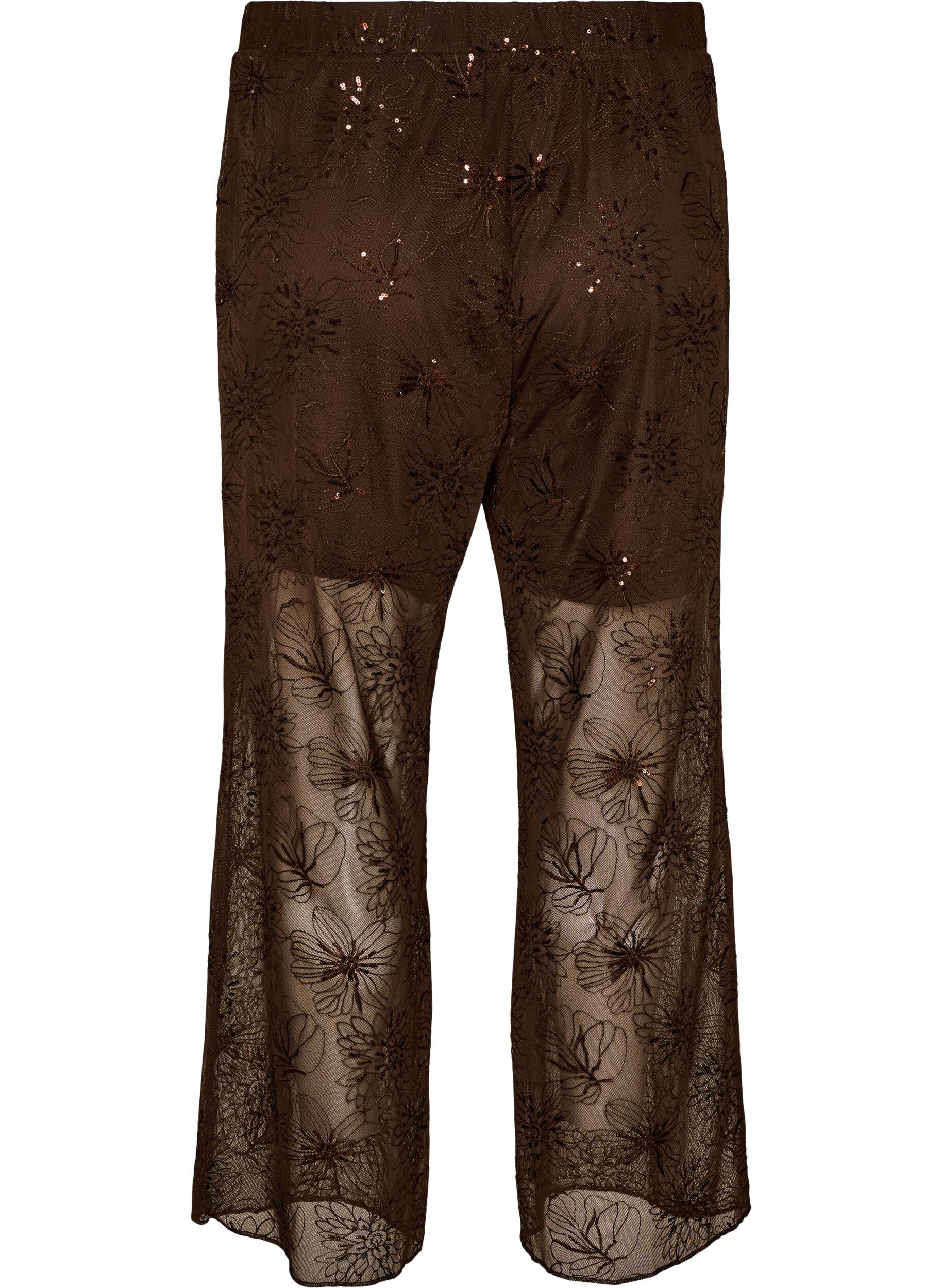 ZizzifashionMesh trousers with floral embroidery and sequins, Brown, Packshot image number 1