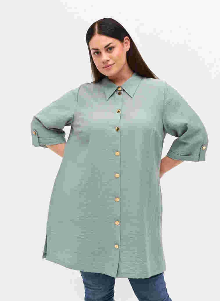 Long shirt with 3/4 sleeves, Thyme, Model image number 0