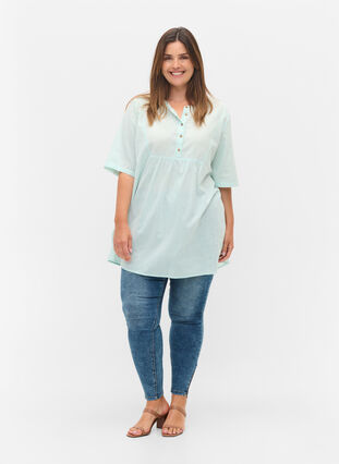 Short-sleeved tunic with buttons, Moonlight Jade, Model image number 2