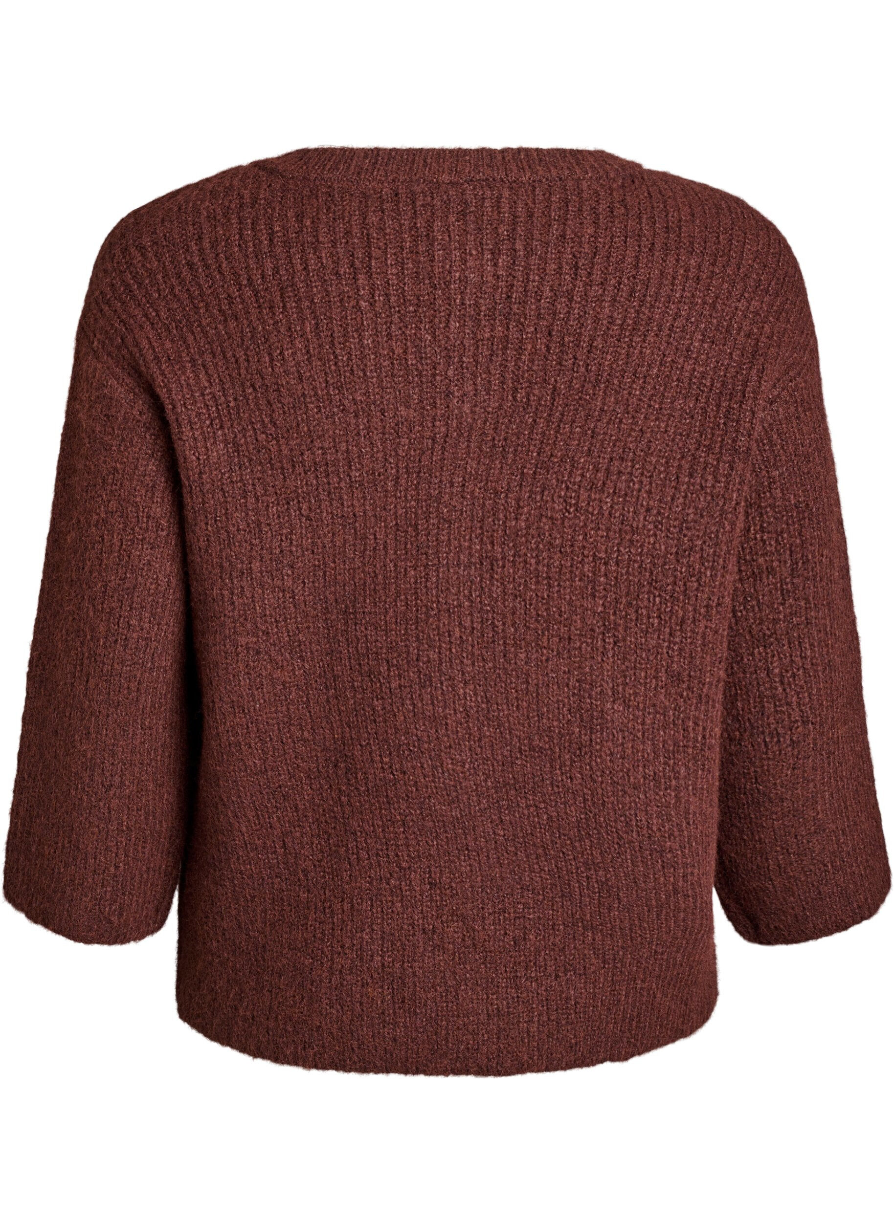 Zizzifashion Short cardigan with 3/4-sleeves and golden textured buttons, Brown, Packshot image number 1