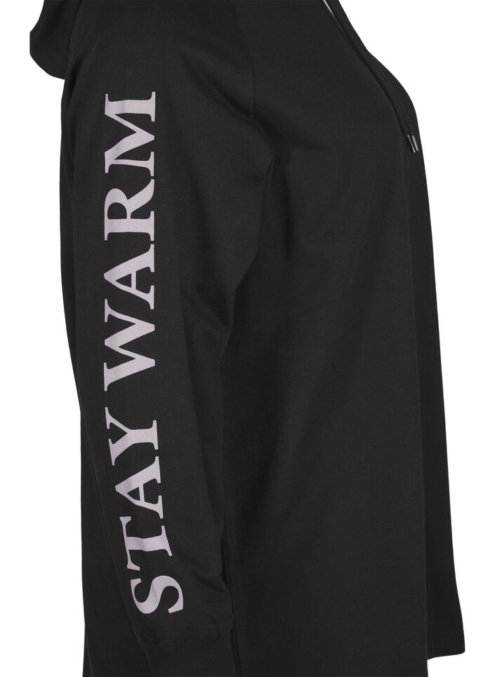 Oversize sweatshirt with print on the sleeves, Black w. Silver, Packshot image number 3