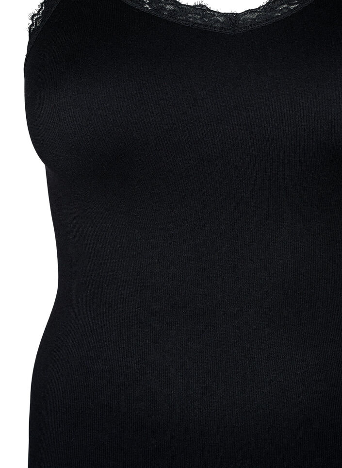 Seamless top with lace trim, Black, Packshot image number 2