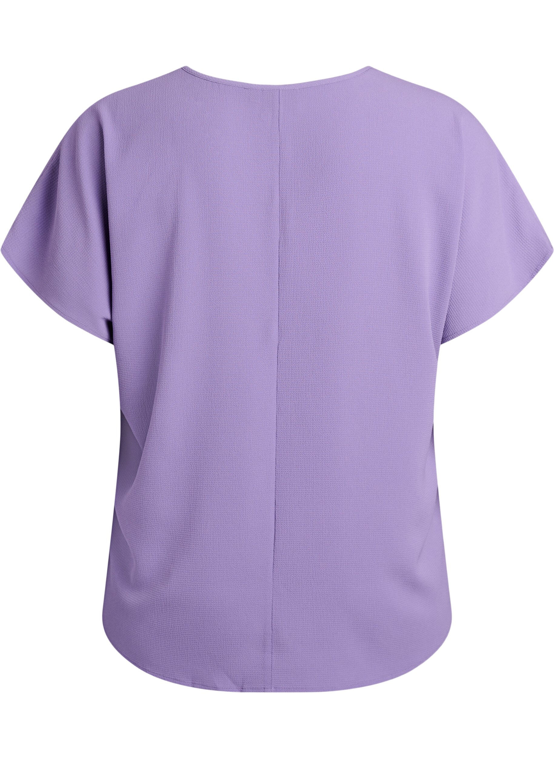 Zizzifashion Blouse with short sleeves and a round neckline, Purple, Packshot image number 1