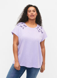 Cotton t-shirt with leaf print, Lavender C Leaf, Model