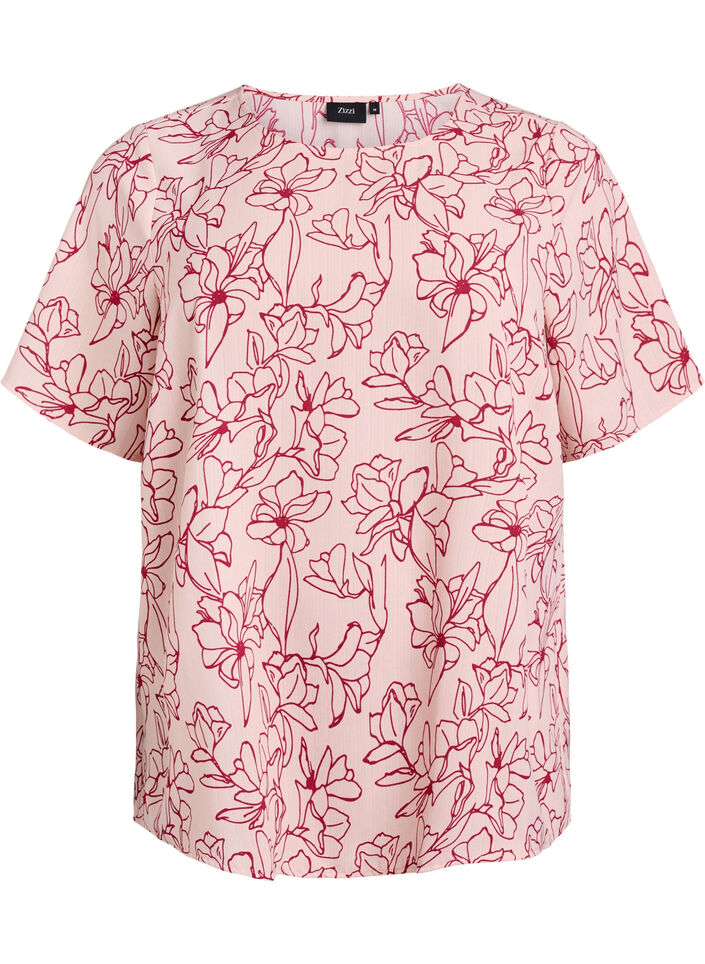 Short-sleeved blouse with round neck, Rose, Packshot image number 0