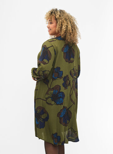 Printed viscose dress, Green Big Flower, Model image number 1