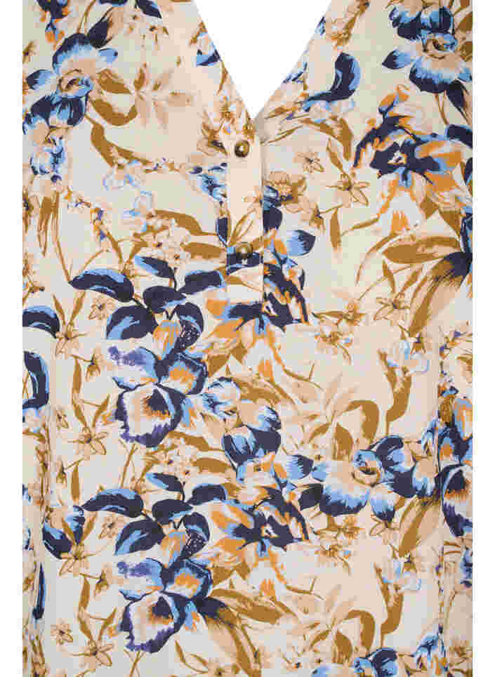 100% viscose blouse with floral print, Ecru Flower, Packshot image number 2
