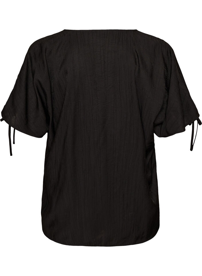 Viscose blouse with ruched sleeves, Black, Packshot image number 1