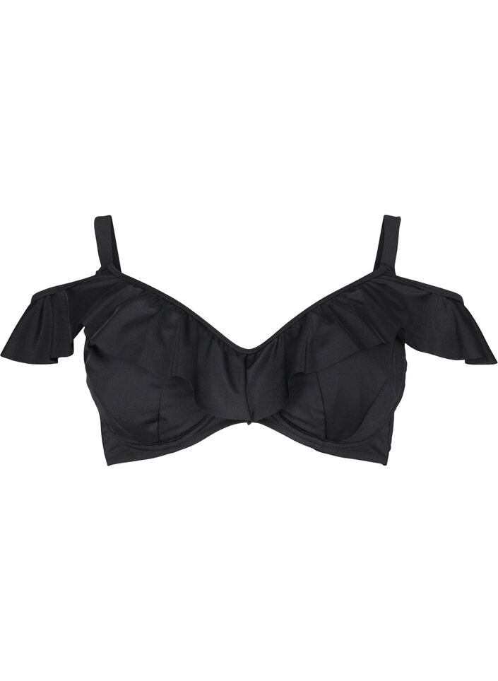 Bikini top with ruffles and underwire, Black, Packshot image number 0
