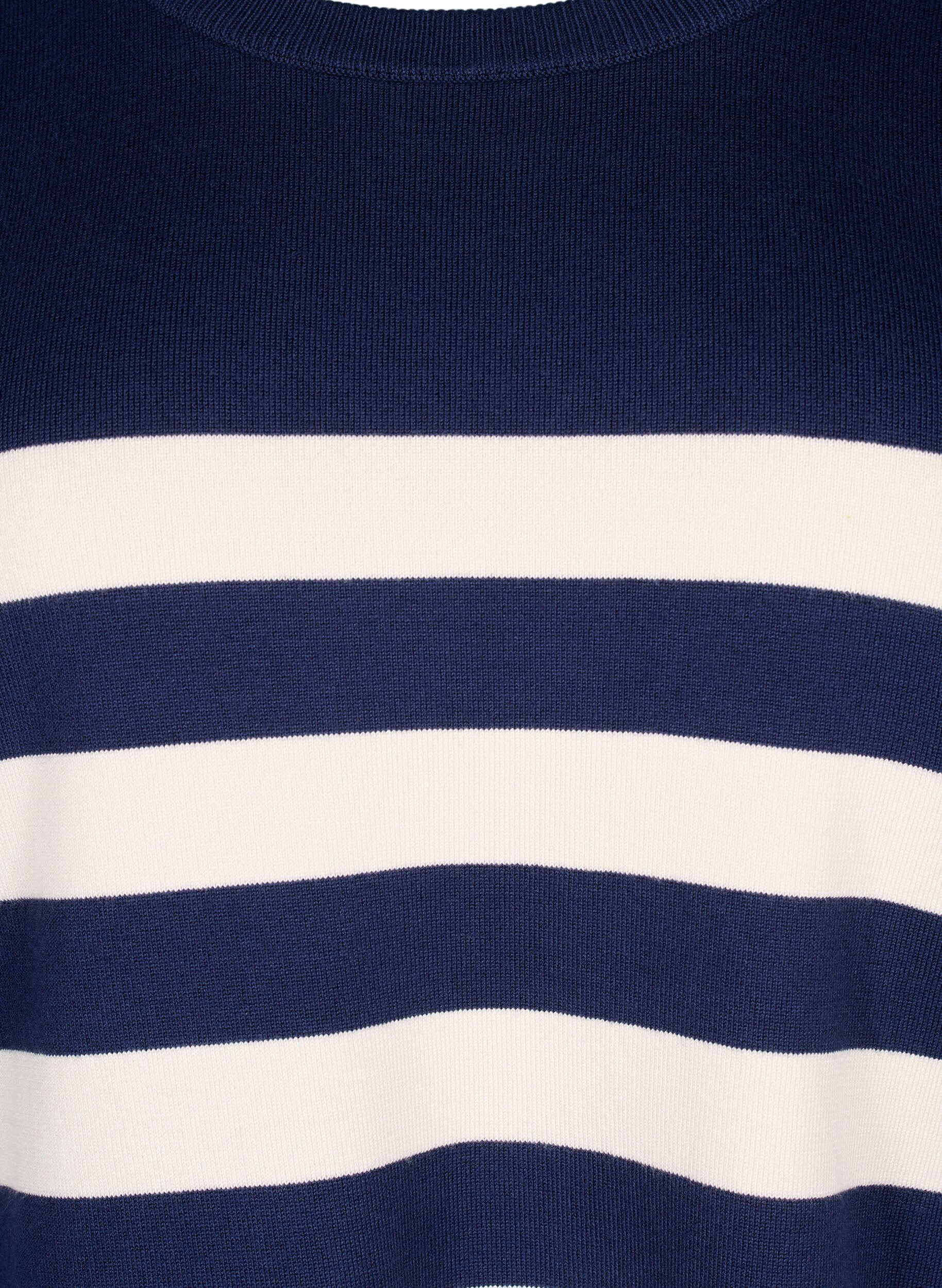 Zizzifashion Striped viscose pullover with 3/4 sleeves, Navy Blazer/Birch, Packshot image number 2