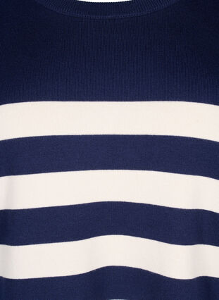 Striped viscose pullover with 3/4 sleeves, Navy Blazer/Birch, Packshot image number 2
